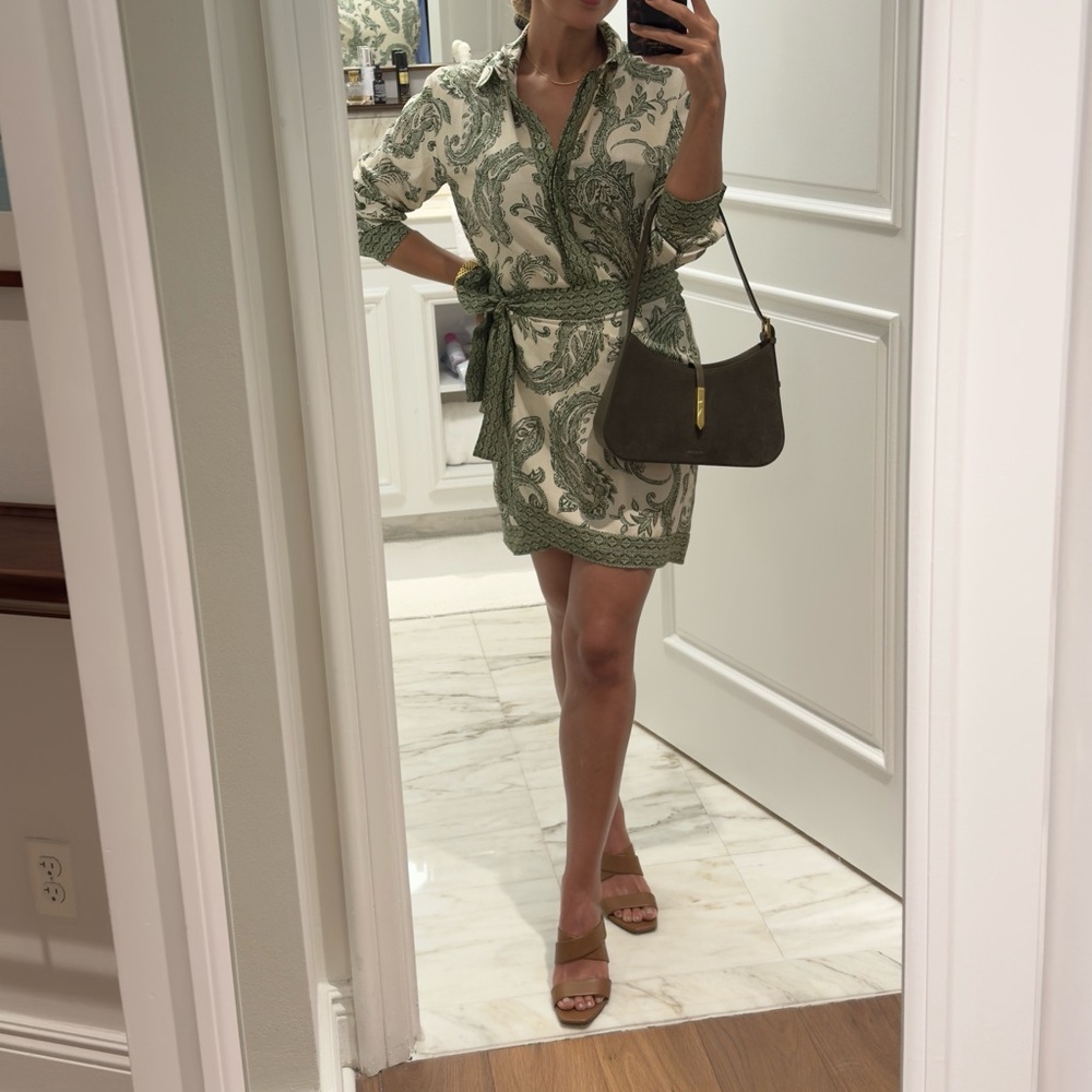 Zara Green and Cream Paisley Top and Wrap Skirt Set XS